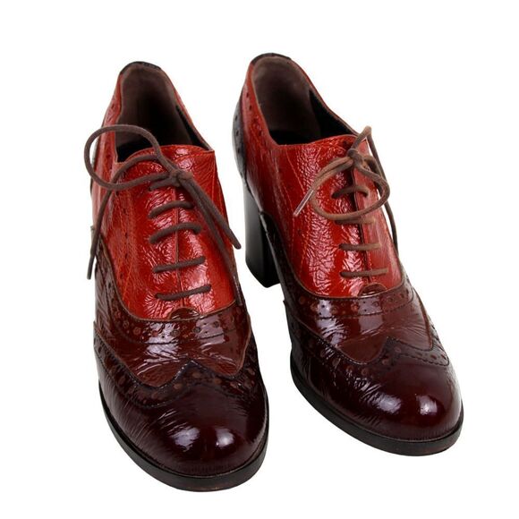 Melin MULTICOLOR BROWN GENUINE LEATHER ROUND TOE MID HEEL LACE UP BOOTIES SZ 37 - Picture 1 of 12